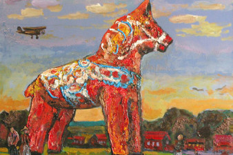 Памятник красной расписной лошадке из Даларны. Швеция. Холст, масло. 85х98